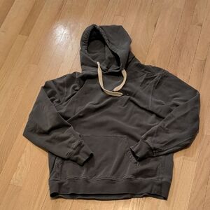 Buck Mason Charcoal Welterweight Hoodie with Cream Drawstring